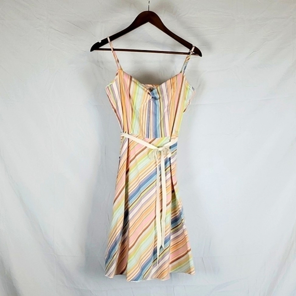 Trina Turk Multicolored Rainbow Striped A-line Midi Dress